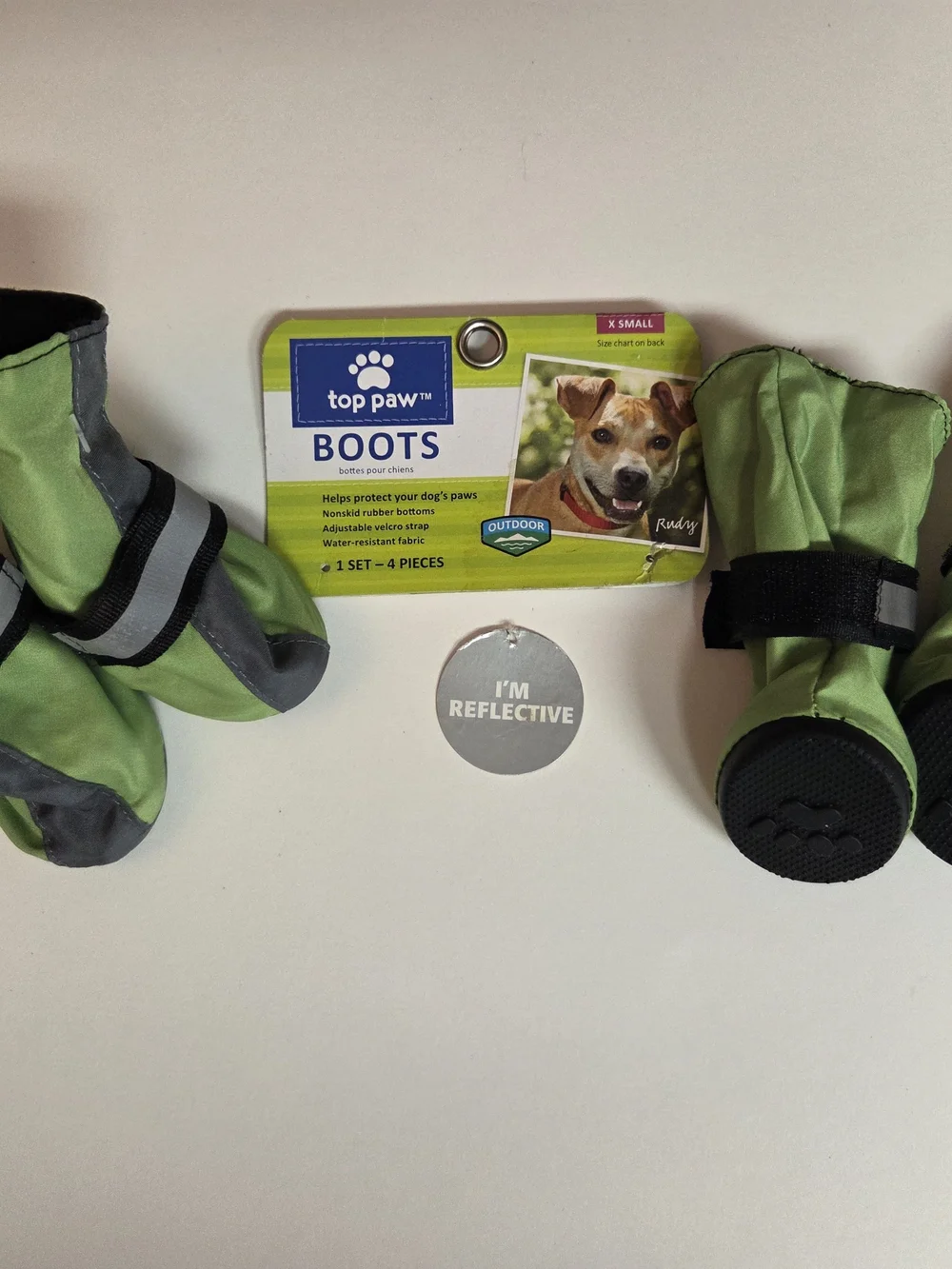 Top Paw Green Reflective Dog Boots with Black Soles